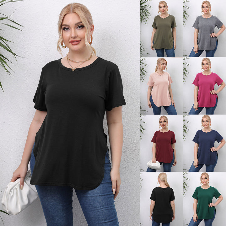 Damen lässiges T-Shirt mit seitlichen Eingrifftaschen Drune