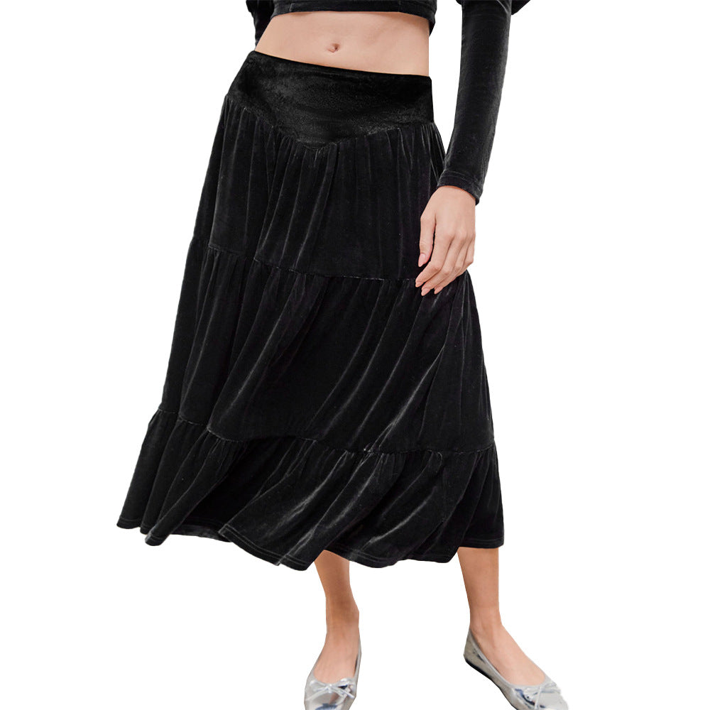 Damen elegantes Set aus Rüschenshirt und schwingendem Maxi-Rock Drune