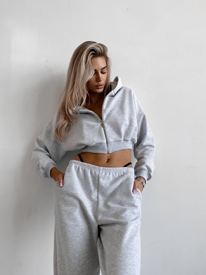 Damen lässiges Fleece-Loungewear-Set mit Kapuze und elastischen Bündchen Drune