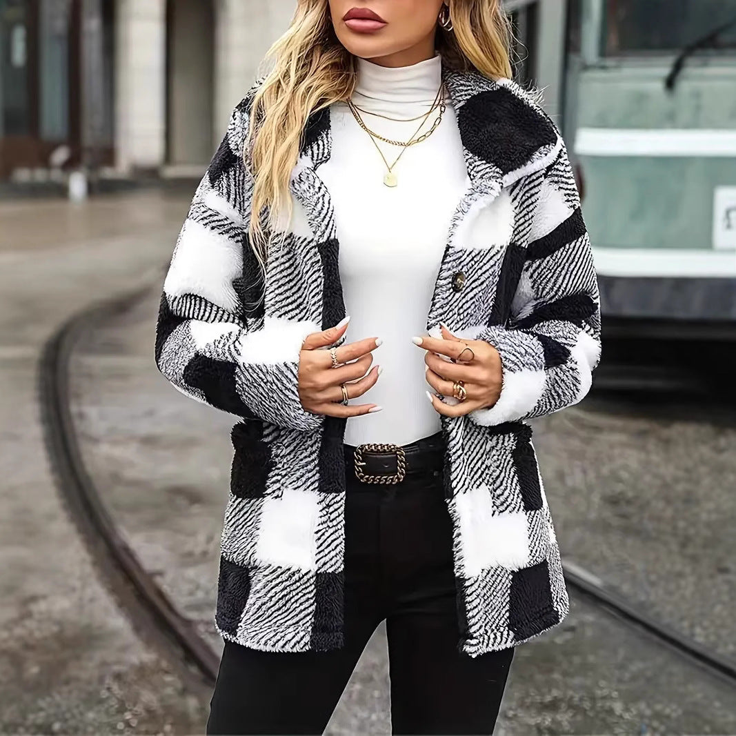 Damen Kuschelige Fleecejacke mit individuellen Karomuster Drune