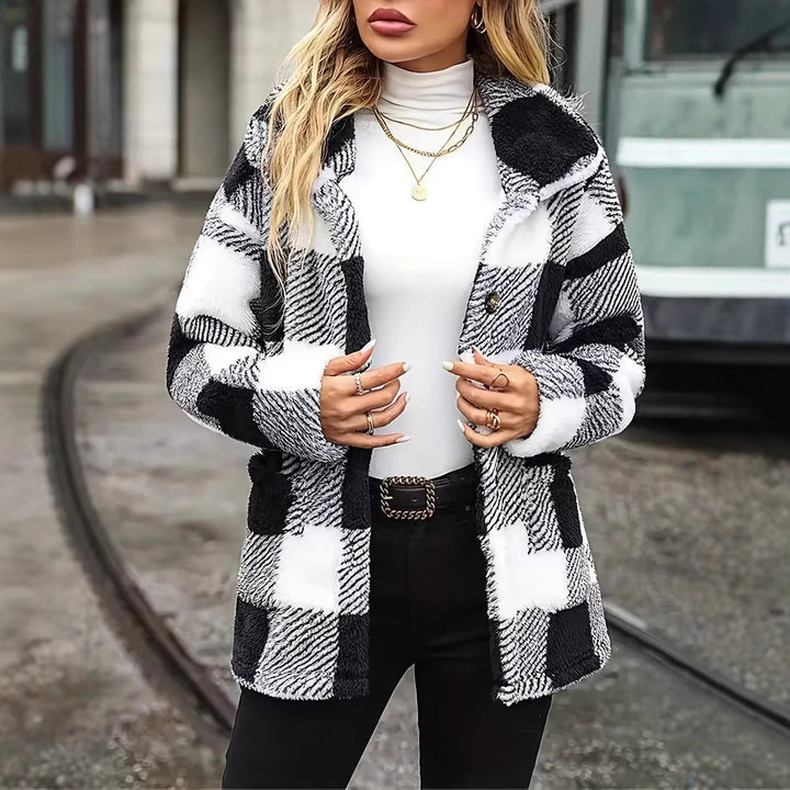 Damen Kuschelige Fleecejacke mit individuellen Karomuster Drune