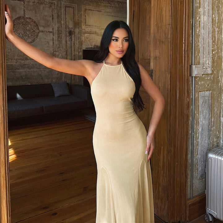 Damen Maxikleid mit elegantem Halterneck und fließendem Schnitt Drune