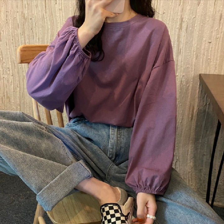 Damen lässiges Langarmshirt mit modischen Volantärmeln Drune