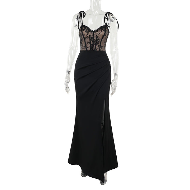 Damen Abendkleid mit Spitzenoberteil und elegantem Schlitz Drune