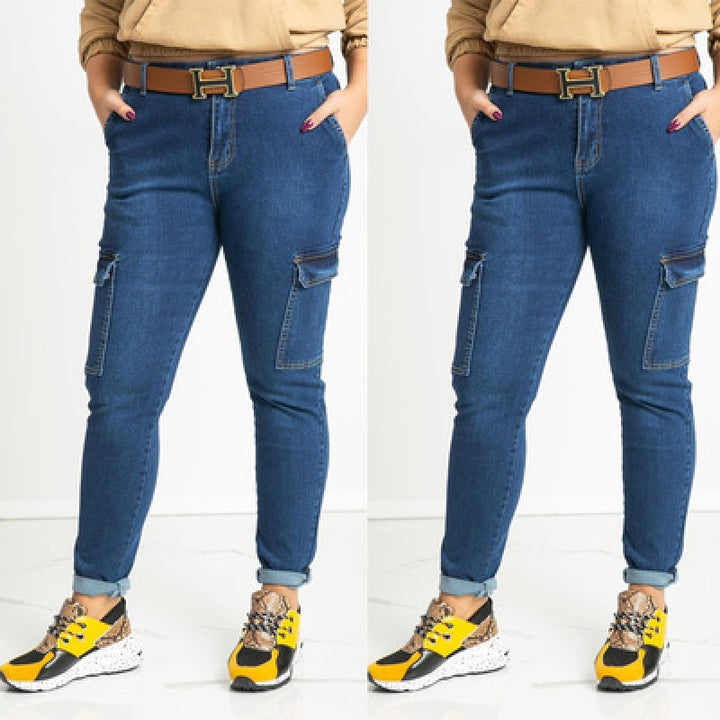 Damen Cargo Jeans mit seitlichen Taschen und bequemer Passform Drune