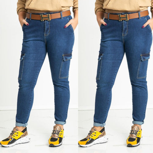 Damen Cargo Jeans mit seitlichen Taschen und bequemer Passform Drune