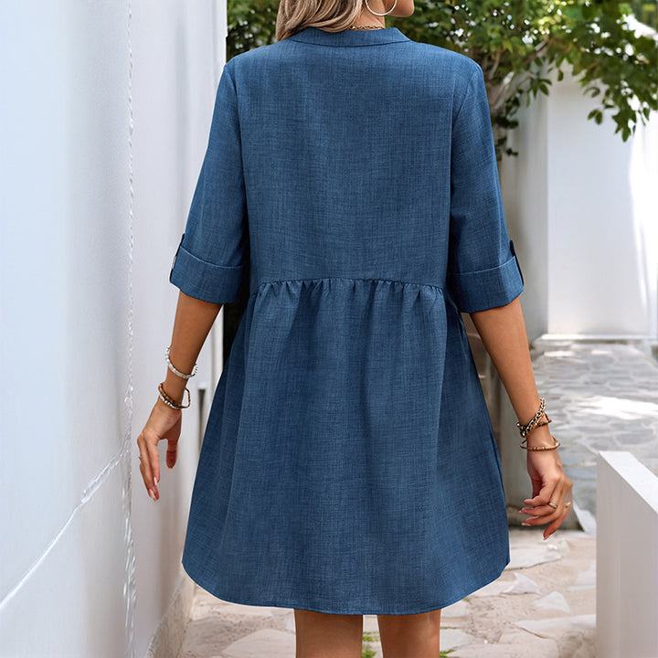 Damen Hemdblusenkleid mit voluminösem Rock und eleganter Knopfleiste Drune