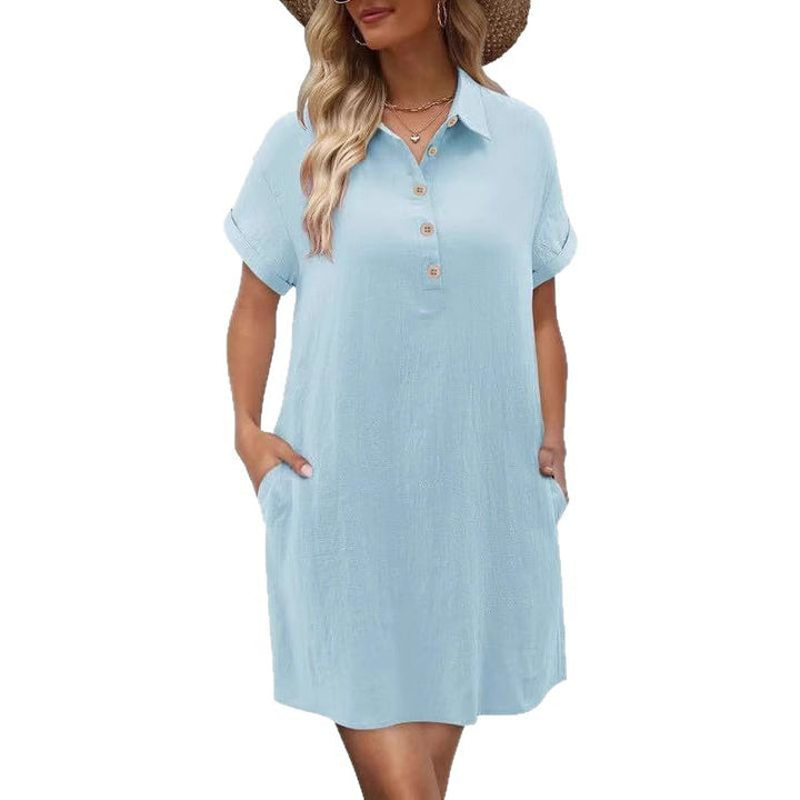 Damen lässiges Hemdkleid mit Knopfleiste und Seitentaschen Drune