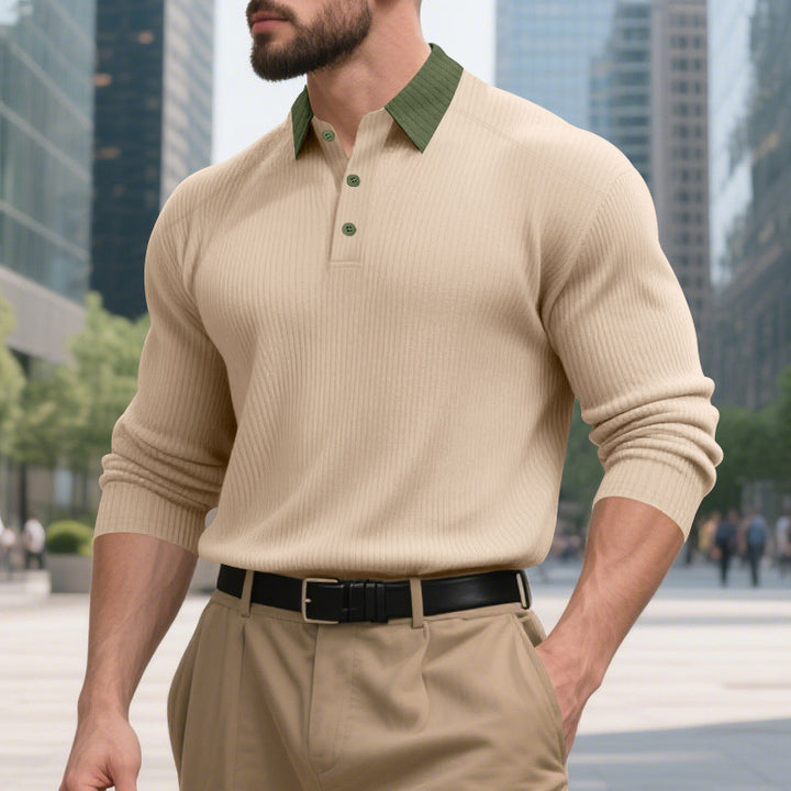 Herren lässiges Langarm-T-Shirt mit strukturiertem Stoff und modischem Kragen Drune