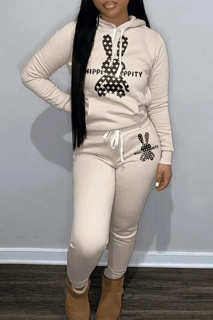 Damen Sweatshirt und Jogginghose Set mit niedlichem Kaninchenmotiv Drune