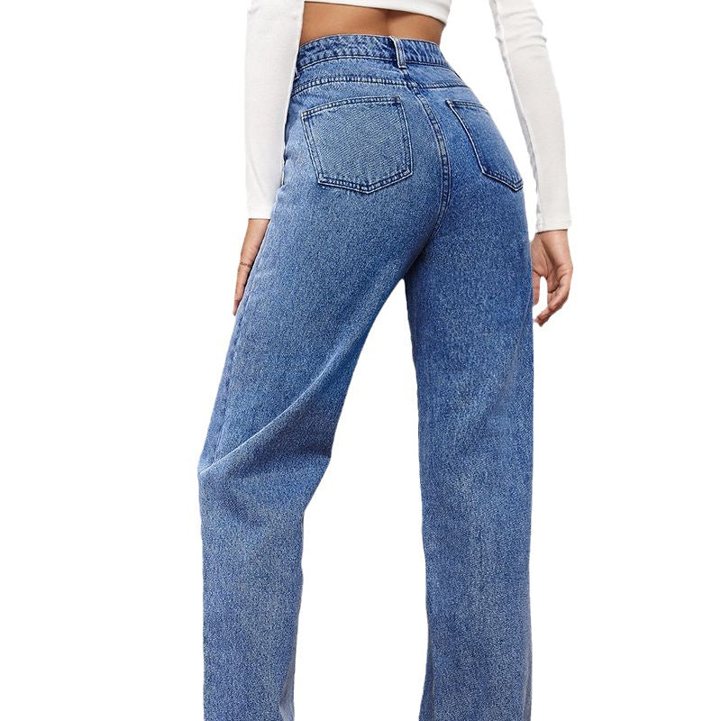 Damen Hoch geschnittene Denim-Jeans mit weitem Bein Drune