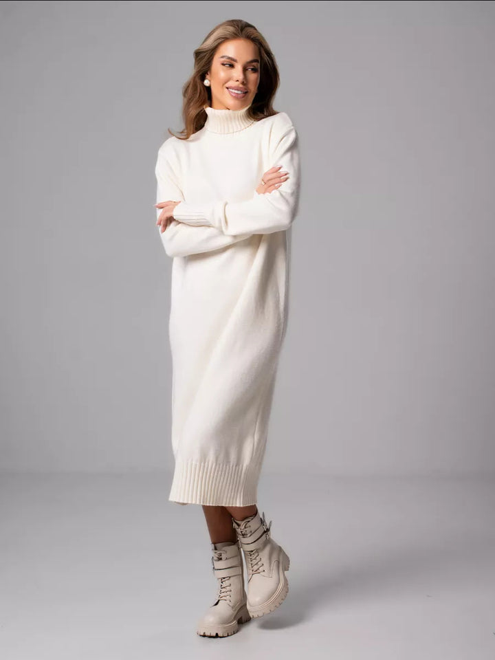 Damen Lange Strickkleid mit rollierendem Kragen und lässigem Schnitt Drune