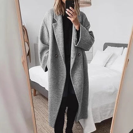 Damen Oversized Wollmantel mit klassischem Schnitt und bequemen Taschen Drune