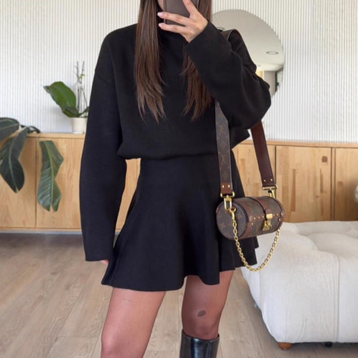 Damen modischer Strickkleid mit Hoodie Drune