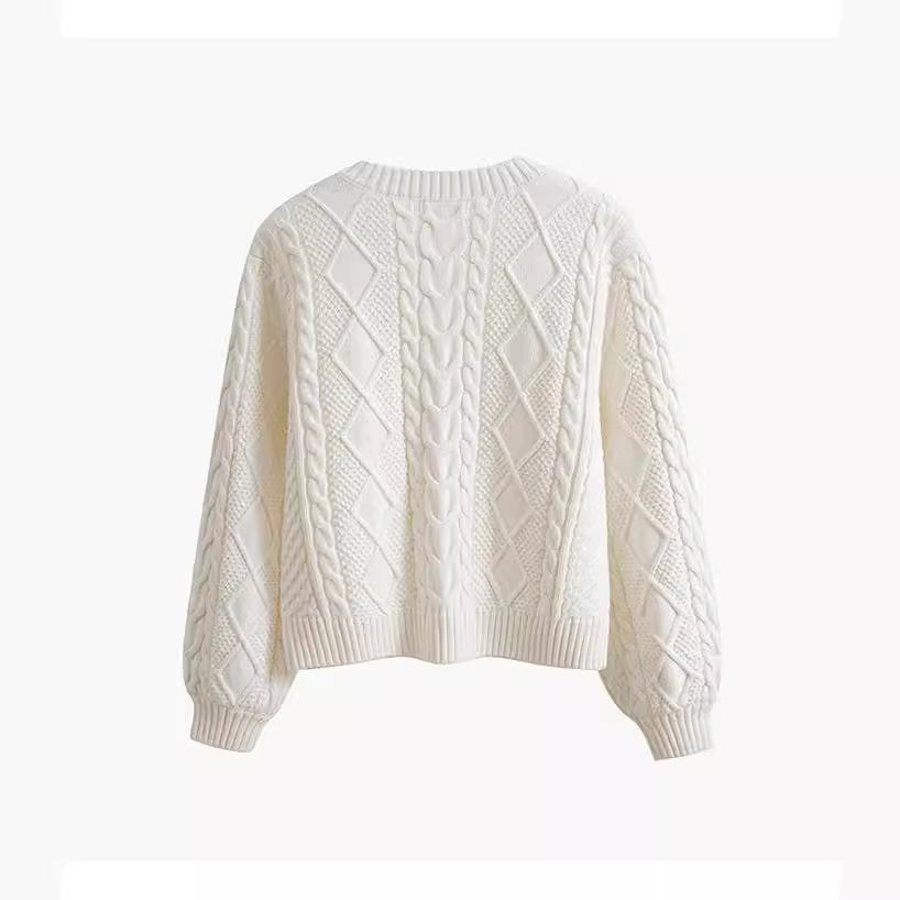 Damen Grobstrickpullover mit kreativem Zopfmuster und weit geschnittenen Ärmeln Drune
