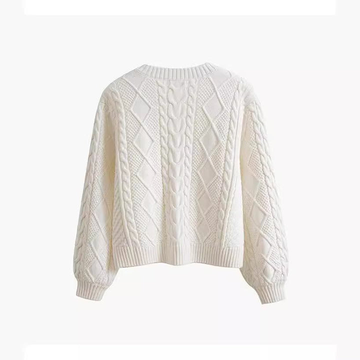 Damen Grobstrickpullover mit kreativem Zopfmuster und weit geschnittenen Ärmeln Drune