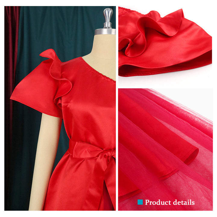 Damen Abendkleid mit asymmetrischem Oberteil und schwingendem Tüll-Akzent Drune