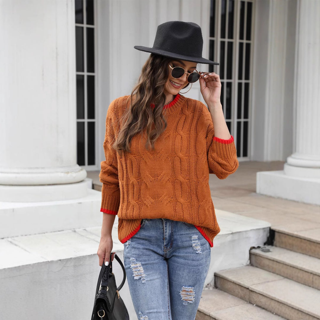 Damen Grobstrickpullover mit einzigartigem Zopfmuster und modischen Akzenten Drune