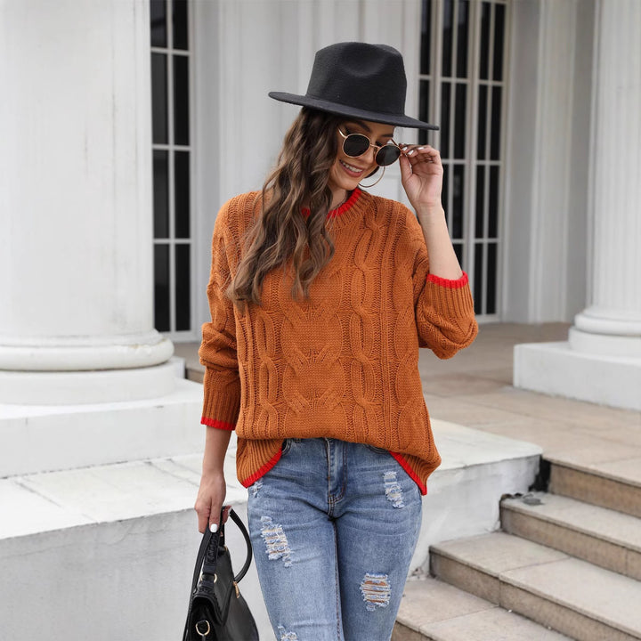 Damen Grobstrickpullover mit einzigartigem Zopfmuster und modischen Akzenten Drune