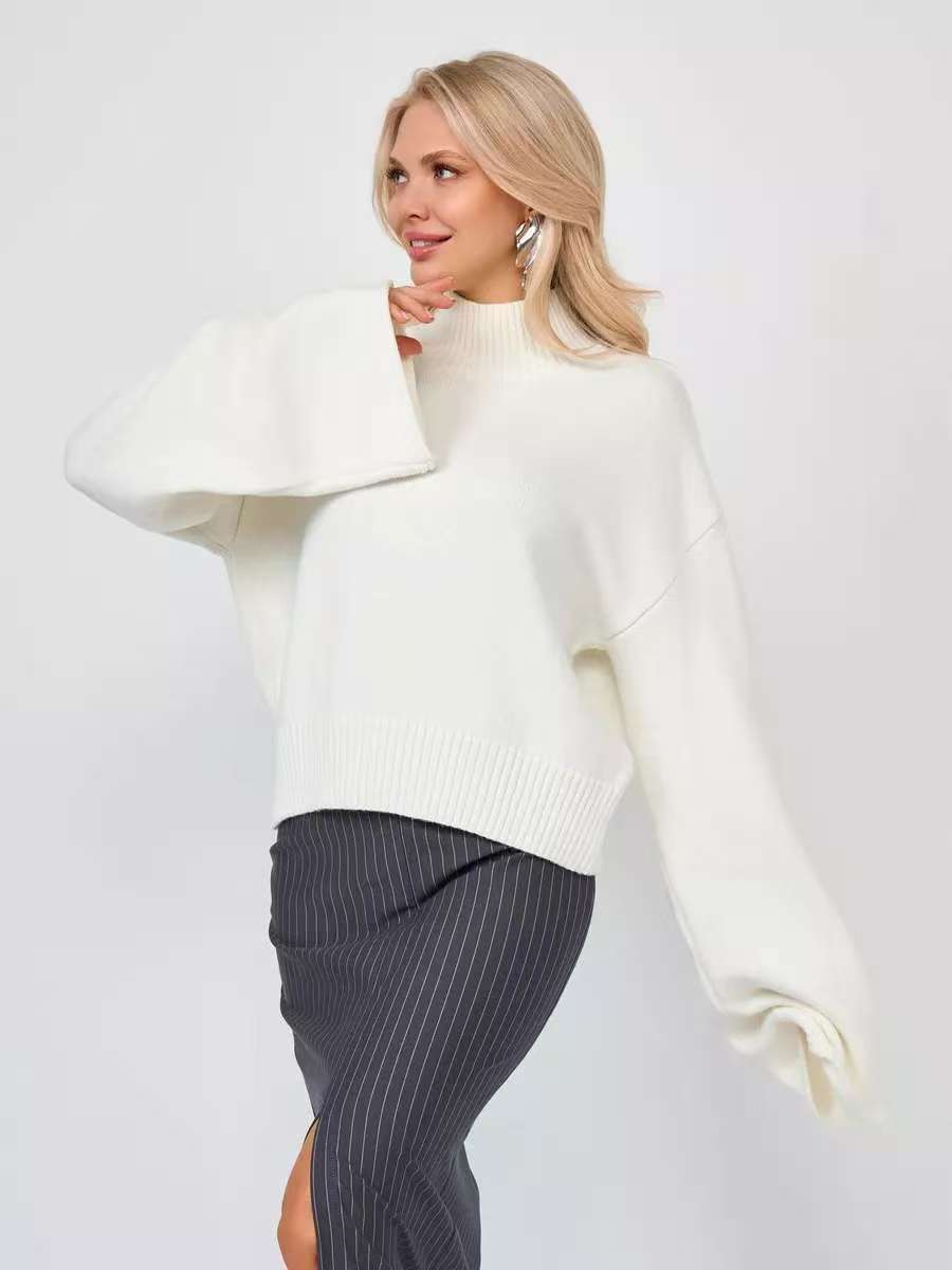 Damen Modischer Pullover mit weitem Schnitt und hohen Bündchen Drune