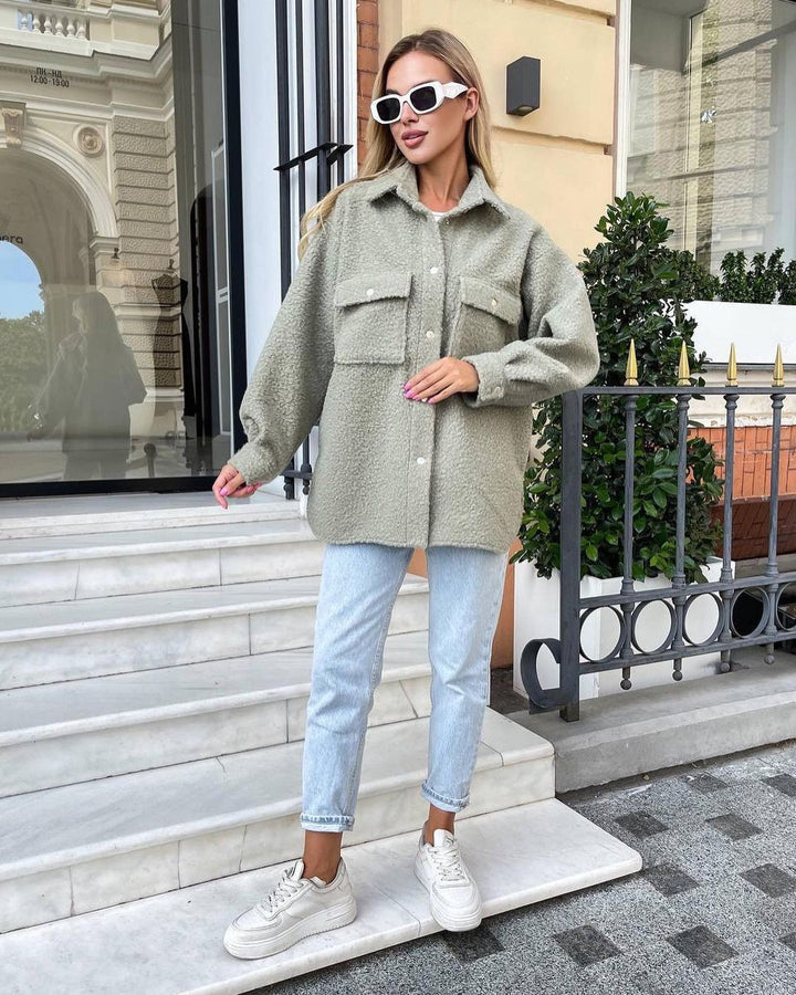 Damen Kuschelige Fleecejacke mit aufgesetzten Taschen und Knopfleiste Drune