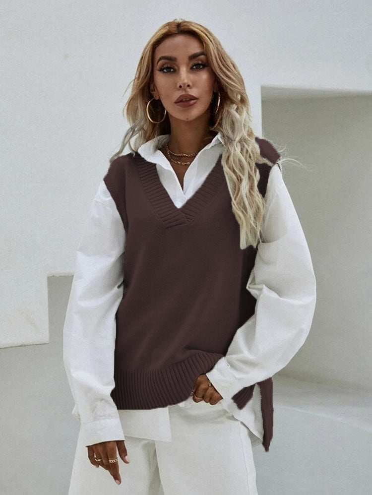 Damen Strick-Überwurf mit V-Ausschnitt und lässigem Design Drune