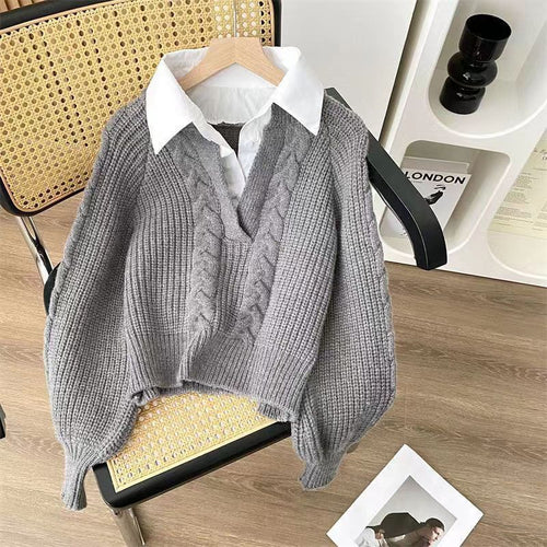 Damen Grobstrickpullover mit V-Ausschnitt und Drahtoptik Drune