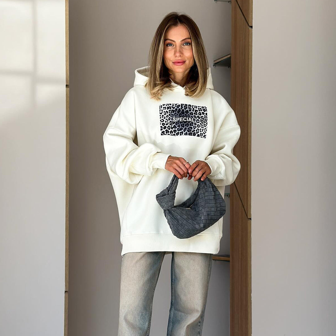 Damen lässiger Kapuzenpulli mit kreativem Leopardenmotiv und bequemen Schnitt Drune