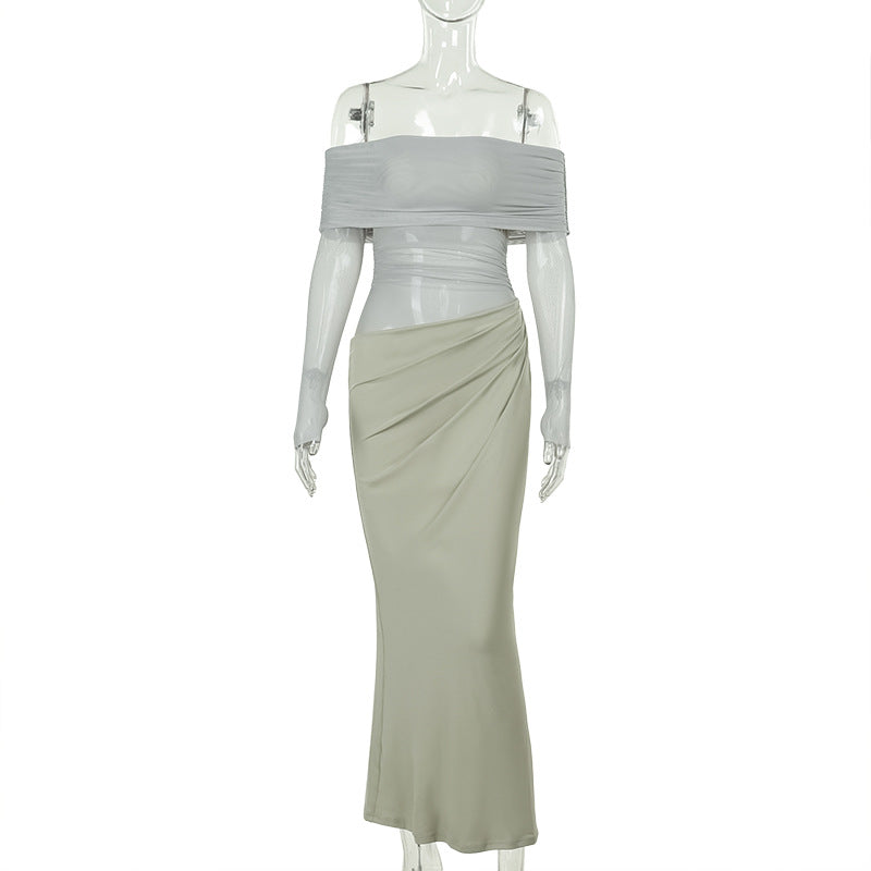 Damen Off-Shoulder Wickelkleid mit Rüschendetails Drune