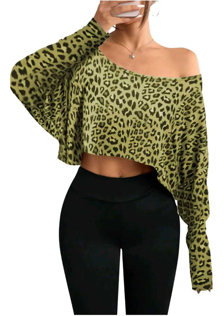 Damen Cropped Sweater mit lässigem Leopardenmuster Drune