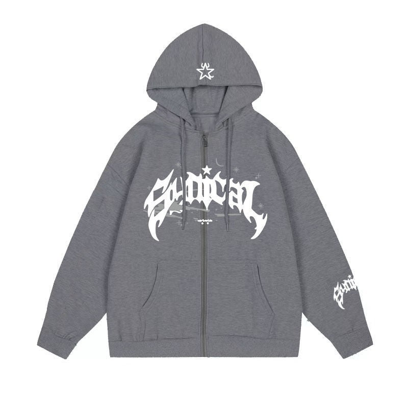 Damen lässiger Zip-Hoodie mit grafischem Druck Drune