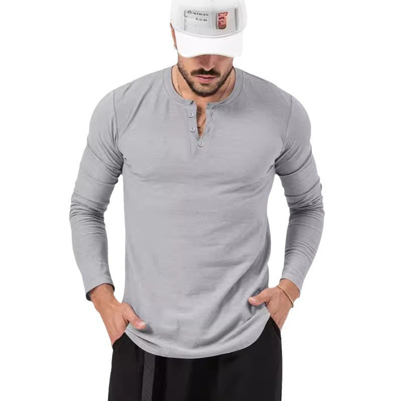 Herren Langarm Henley-Shirt mit modischem Knopfverschluss Drune