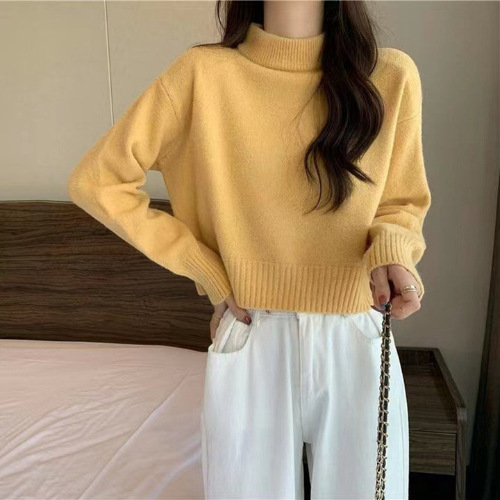 Damen Grober Strickpullover mit hohem Kragen und Rippmuster Drune