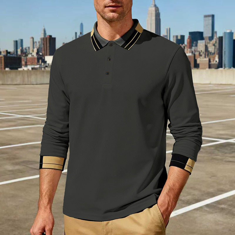 Herren nan langärmeliges Poloshirt mit Kontrastkragen und gerippten Manschetten Drune