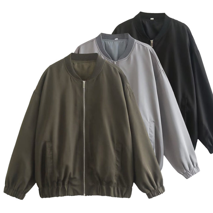 Damen lässige Bomberjacke aus leichtem Material mit elastischem Saum und praktischen Taschen Drune