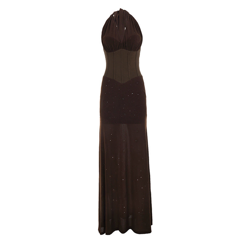 Damen Elegantes Maxikleid mit schimmernden Akzenten und figurformendem Oberteil Drune