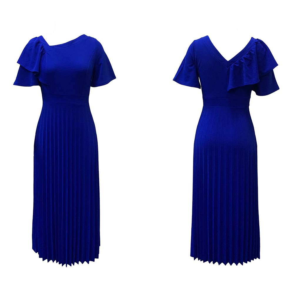 Damen Plisseekleid mit elegantem Rüschendesign und V-Ausschnitt Drune