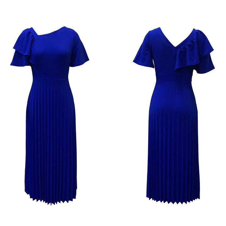 Damen Plisseekleid mit elegantem Rüschendesign und V-Ausschnitt Drune
