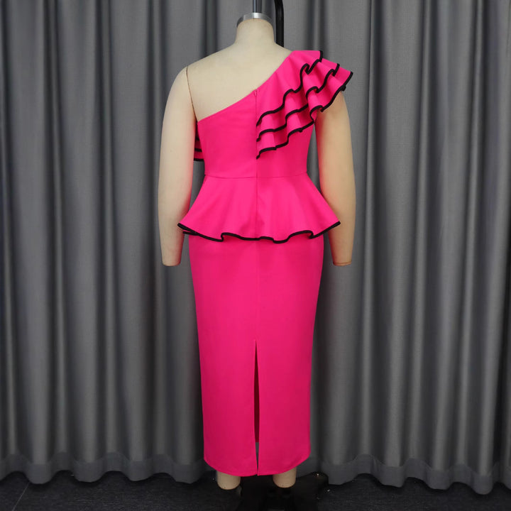 Damen Elegantes Abendkleid mit asymmetrischem Rüschendetail und dekorativem Gürtel Drune