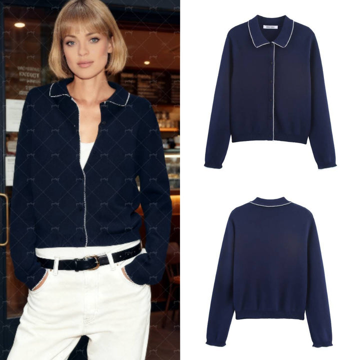 Damen casual und modische Strickjacke mit Kragen Drune