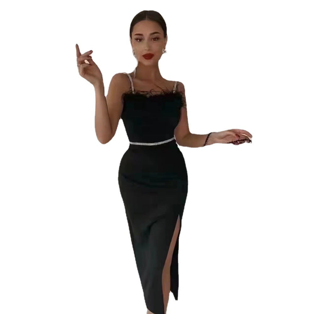 Damen Elegantes Abendkleid mit filigranem Spitzenbesatz und verführerischem Schlitz Drune