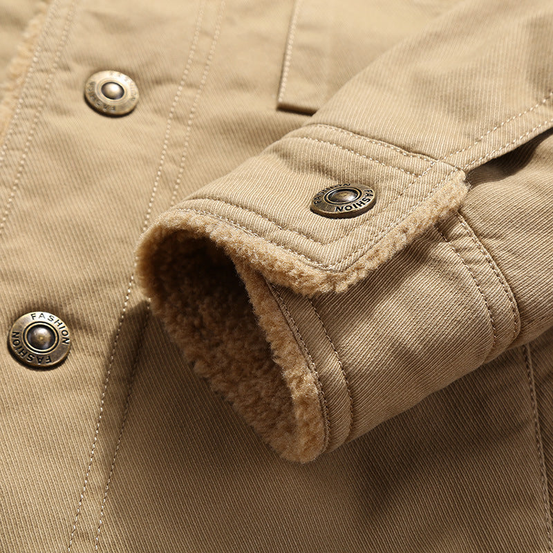 Herren nan robuste Canvas-Arbeitsjacke mit komplettem Sherpa-Innenfutter, verdeckter Druckknopfleiste und funktionalen Brust- und Eingrifftaschen Drune