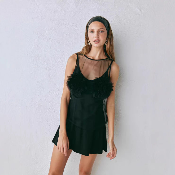 Damen Transparente Bluse mit voluminösen Rüschen Drune