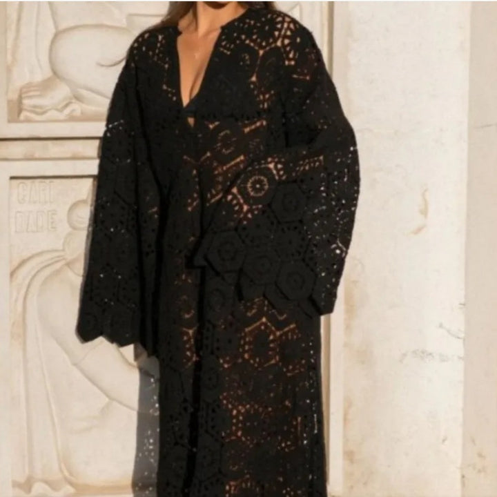 Damen Häkel-Strandkleid mit Volantärmeln und elegantem Schnitt Drune