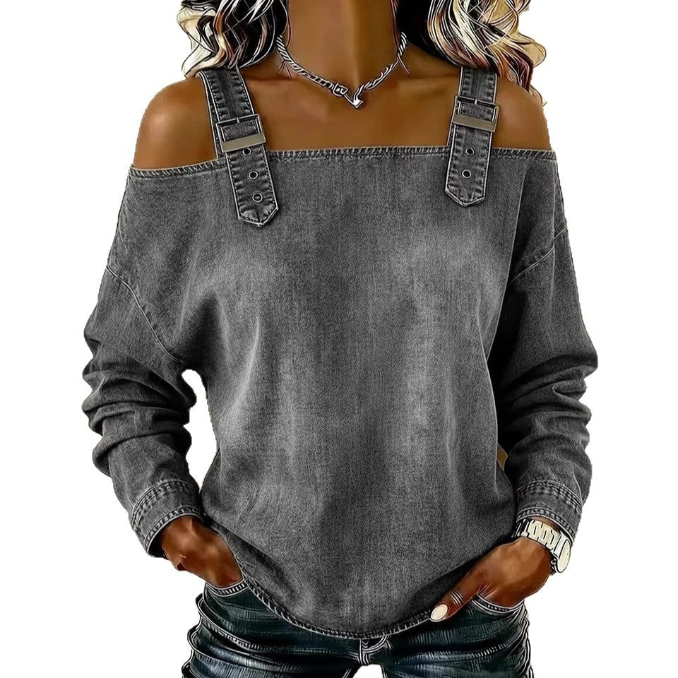 Damen lässiges Sweatshirt mit dekorativen Schulterdetails Drune