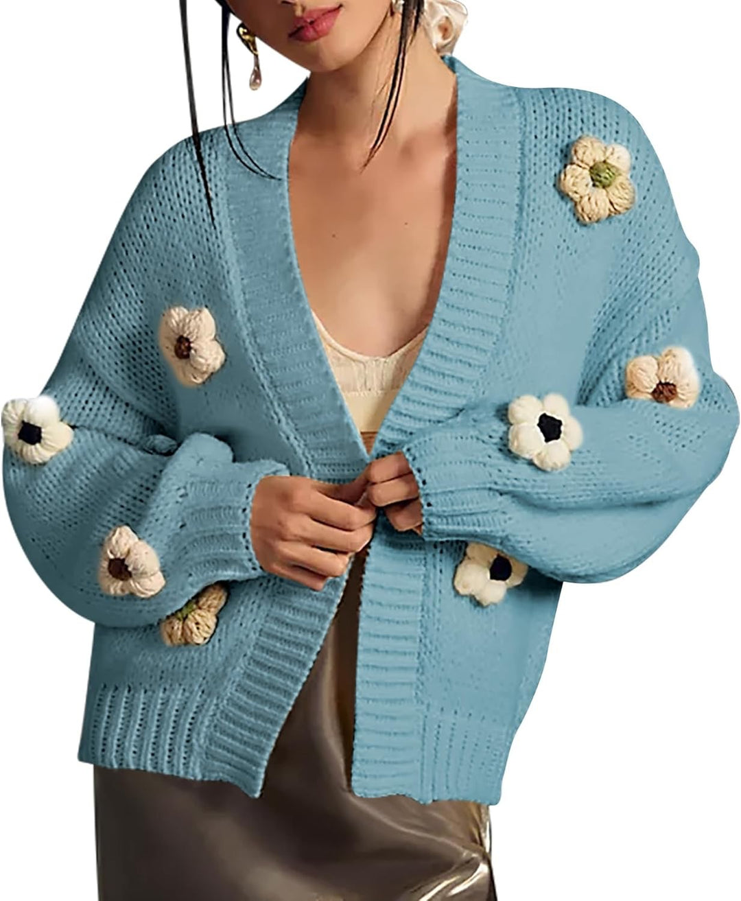 Damen Strickjacke mit Blumenapplikationen Drune