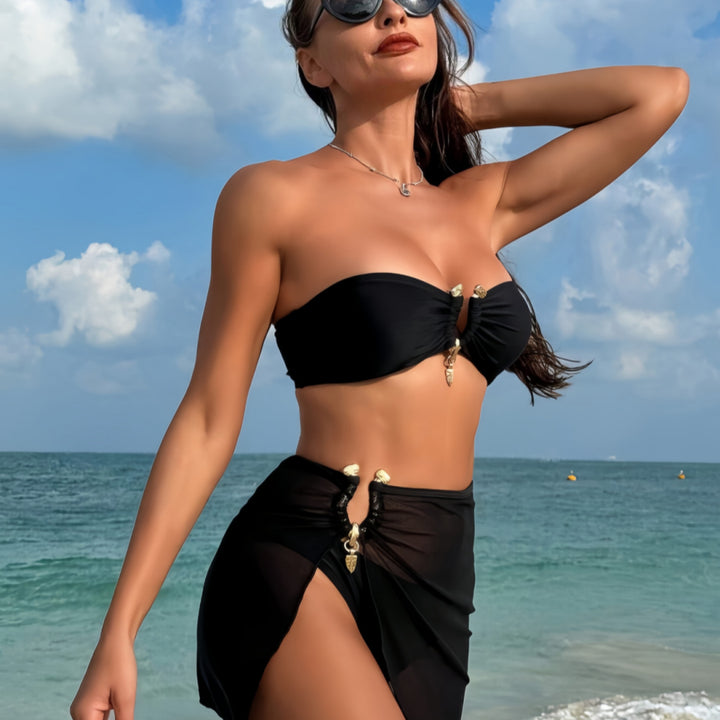 Damen Bandeau-Bikini Set mit eleganter Rock-Overlay Drune