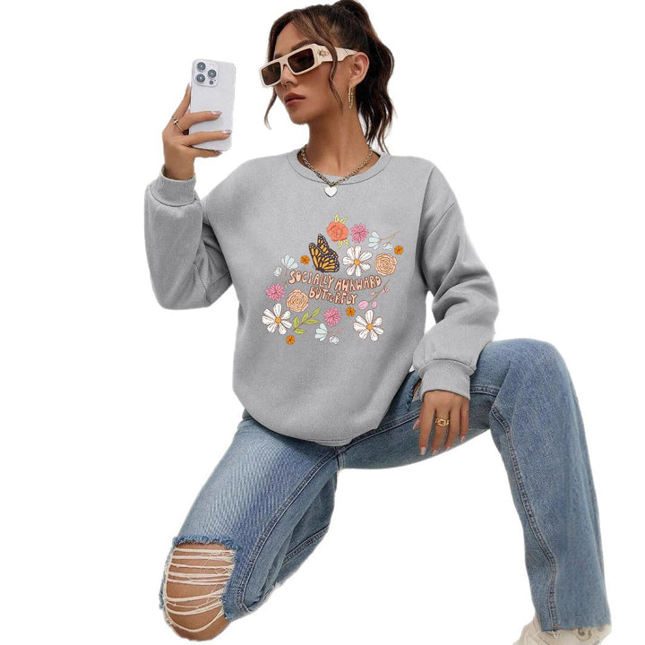 Damen Sweatshirt mit kreativem Floraldesign und inspirierendem Aufdruck Drune