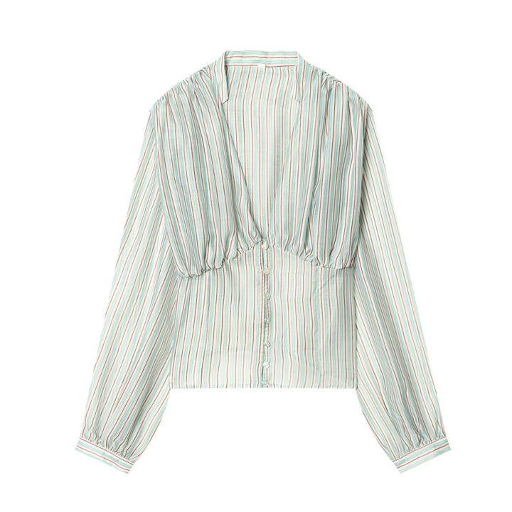 Damenbluse mit tiefem V-Ausschnitt und eleganten Rüschendetails Drune