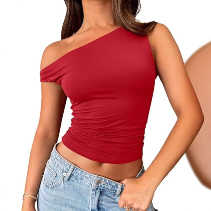 Damen asymmetrisches Oberteil mit Raffung Drune
